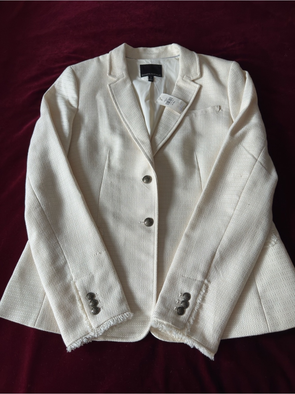 Banana Republic Cream Tailored Fringe Hem Blazer size 14